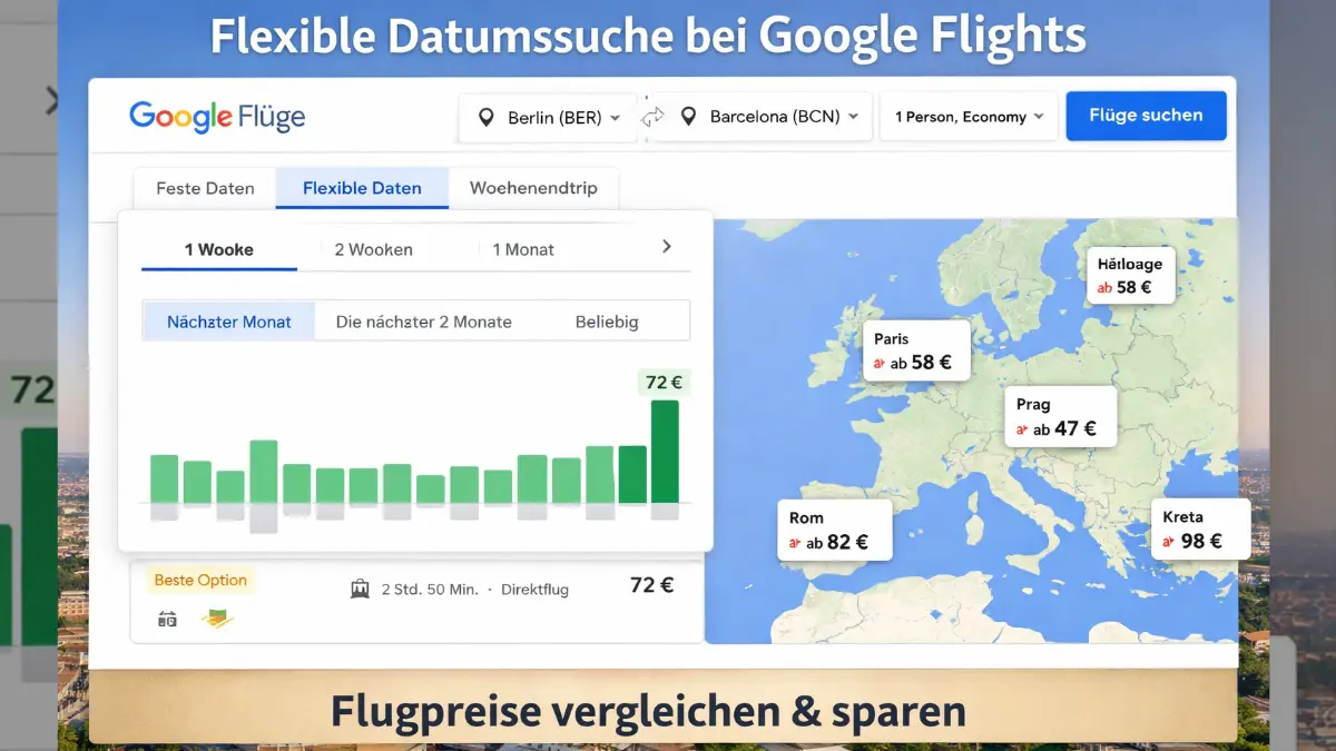 Google Flights flexible Datumssuche – Flugpreise vergleichen und sparen